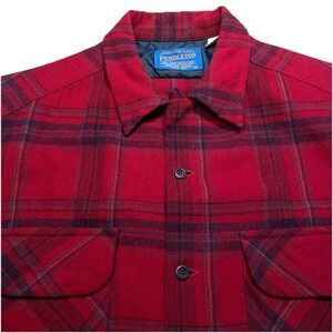 Pendleton Board Shirt M Men L/S Button Up Wool Flannel Red Plaid Thrashed Grunge